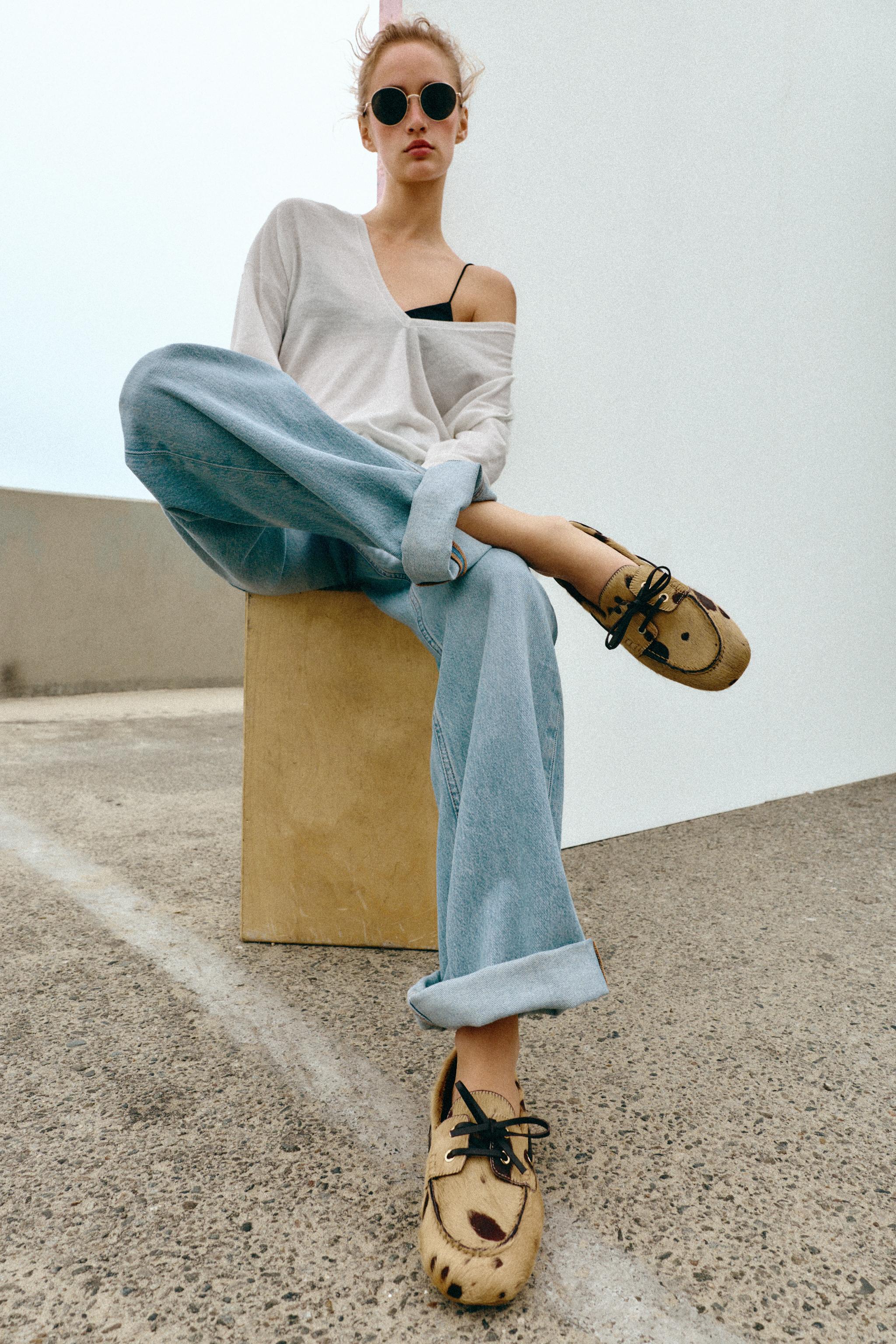 MOCASSINS EN CUIR AVEC EFFET FOURRURE ET IMPRIMÉ ANIMALIER